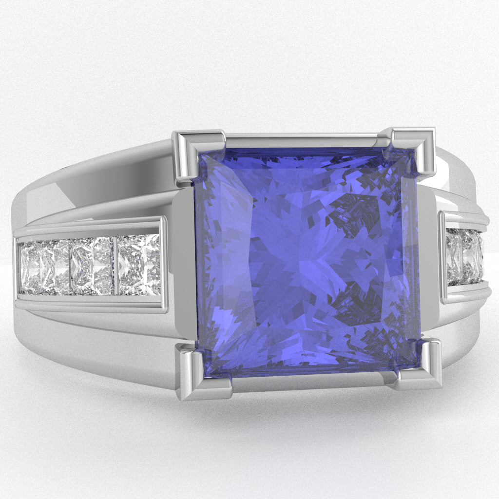 Men's Big Daddy Tanzanite Lab-Grown Diamond Channel Ring In Solid 10k White Gold