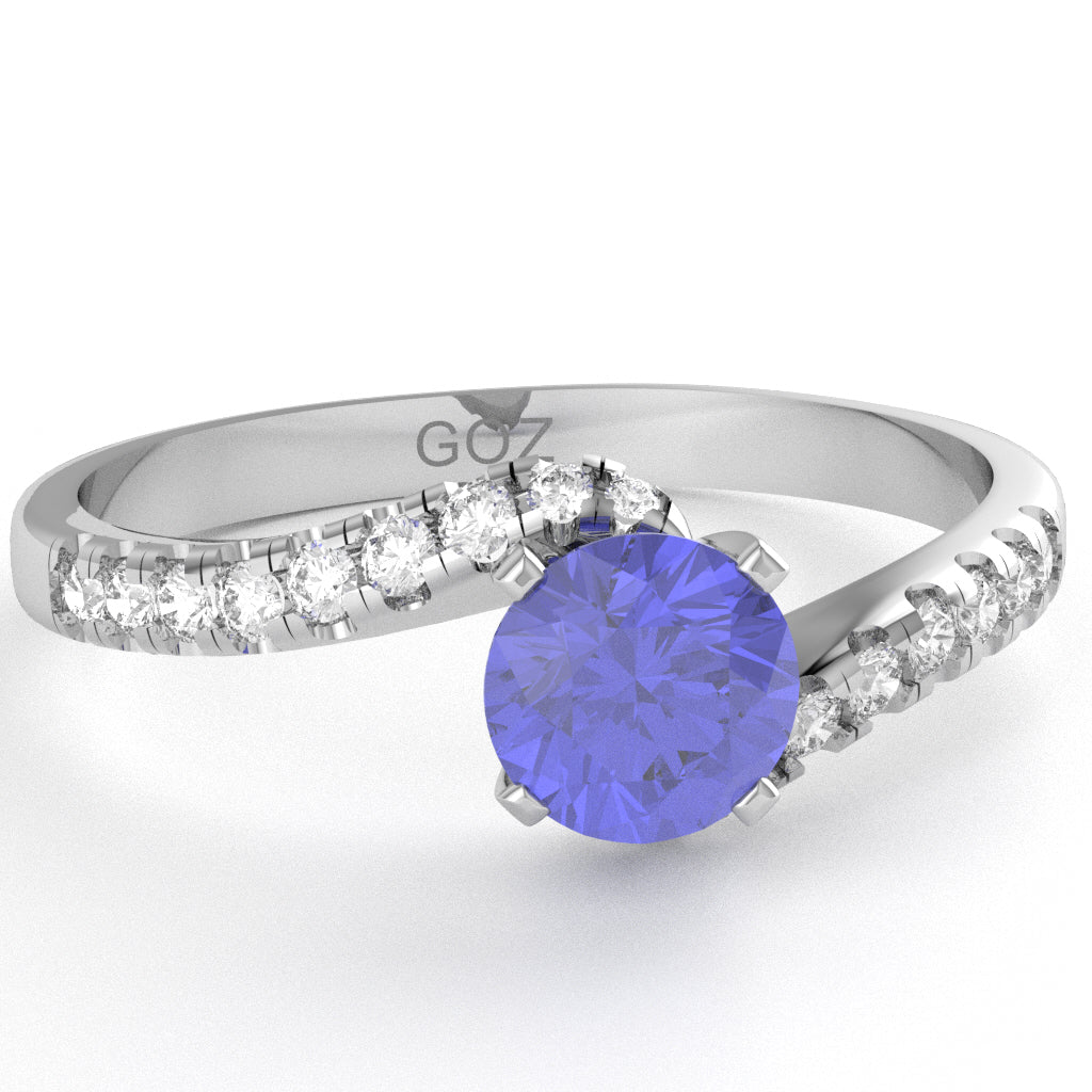 Tanzanite Diamond Curly Dainty Engagement Ring In 10k White Gold