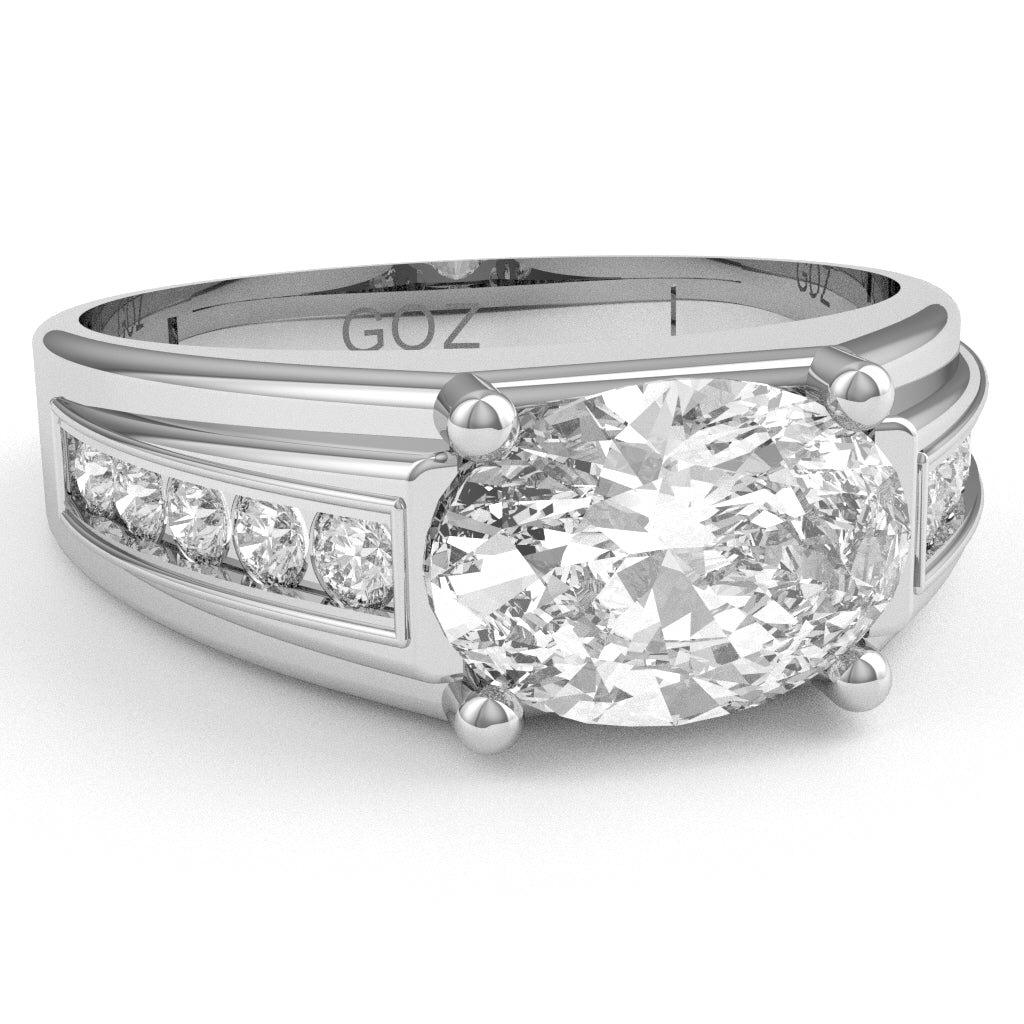 White Topaz Diamond Designer Channel Ring In 14k White Gold