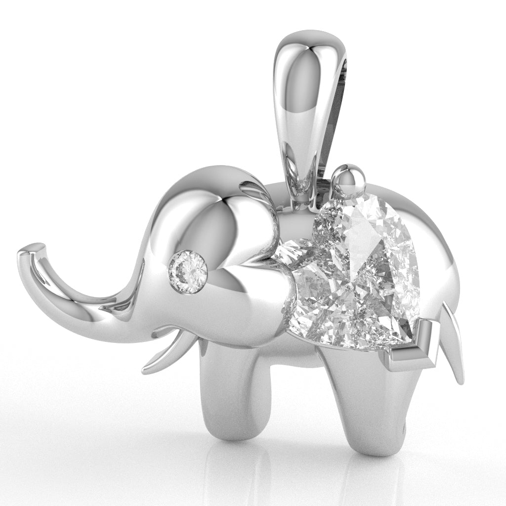 White Topaz Diamond Elephant Heart Birthstone Pendant In 10k White Gold