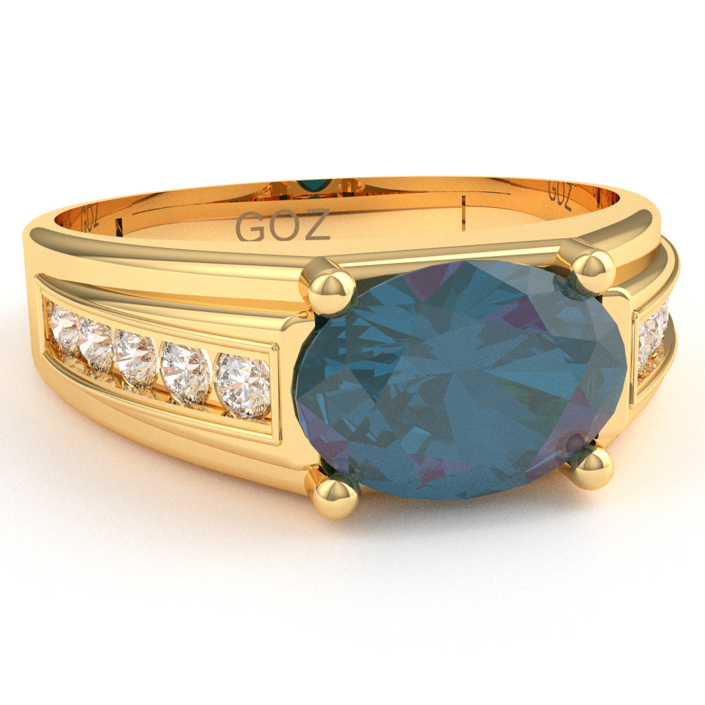 Lab-Created Alexandrite Diamond Designer Channel Ring In 14k Yellow Gold