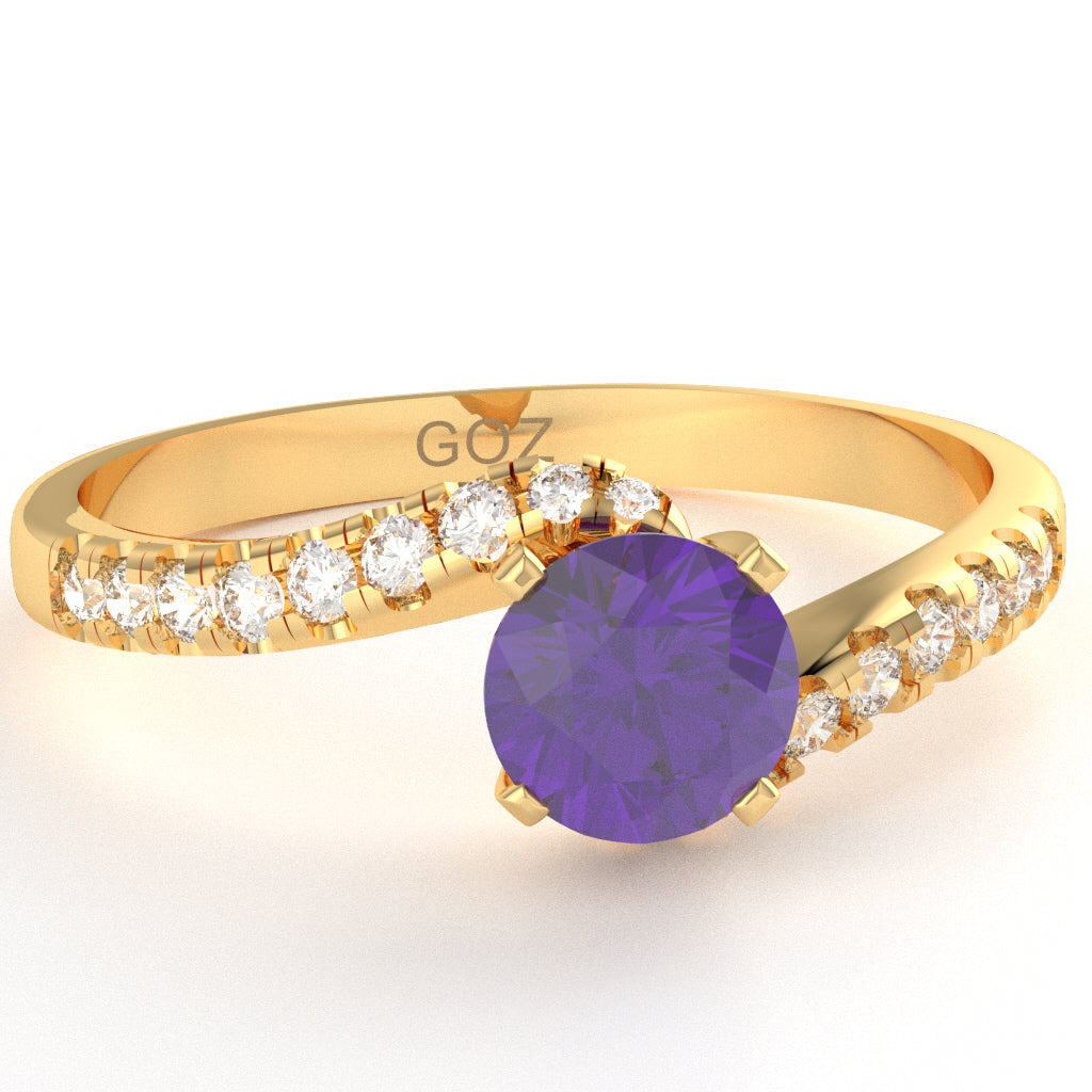 Amethyst Diamond Curly Dainty Engagement Ring In 14k Yellow Gold