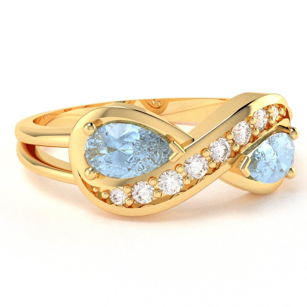 Aquamarine Diamond Infinity Love Ring In 10k Yellow Gold