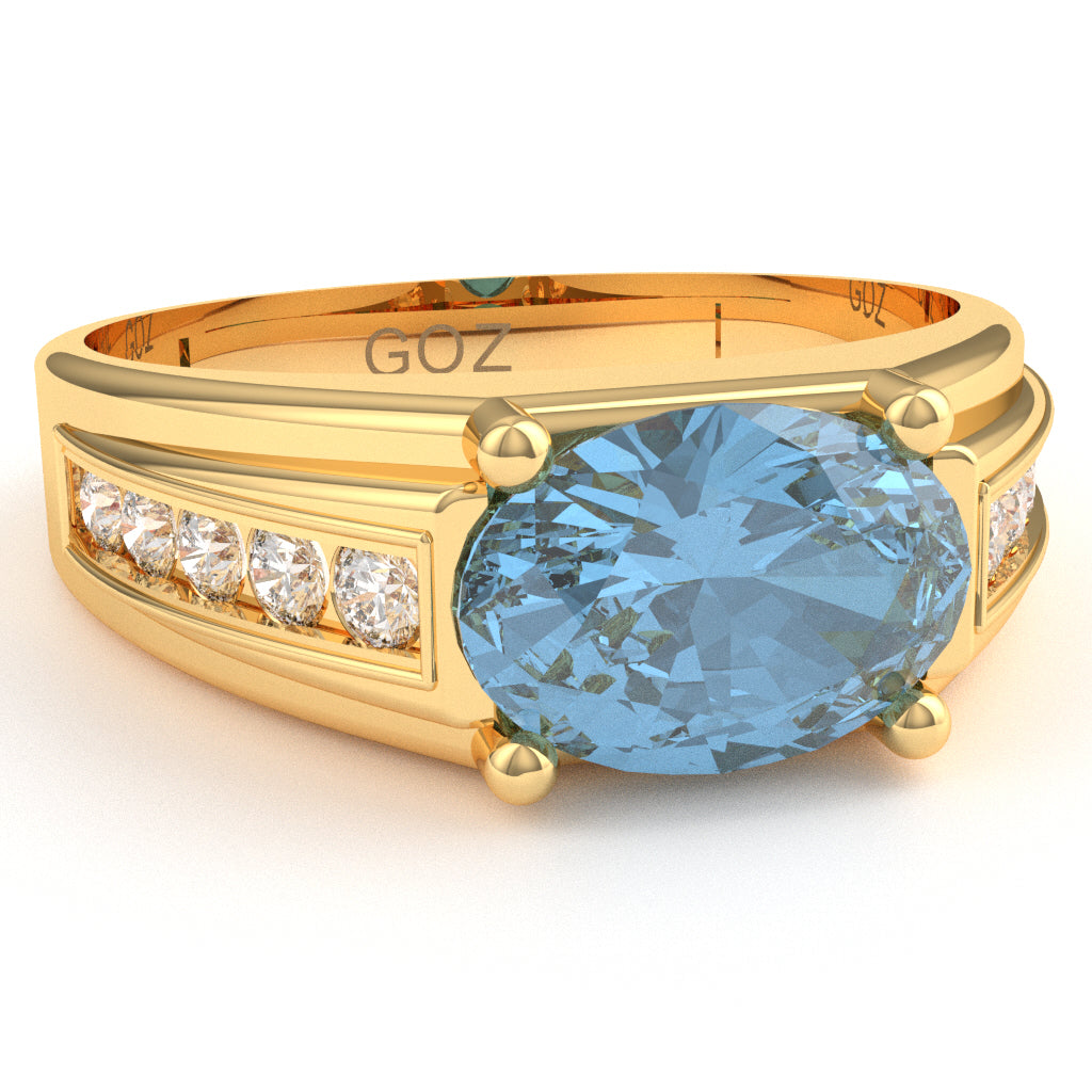 Blue Topaz Diamond Designer Channel Ring In 14k Yellow Gold
