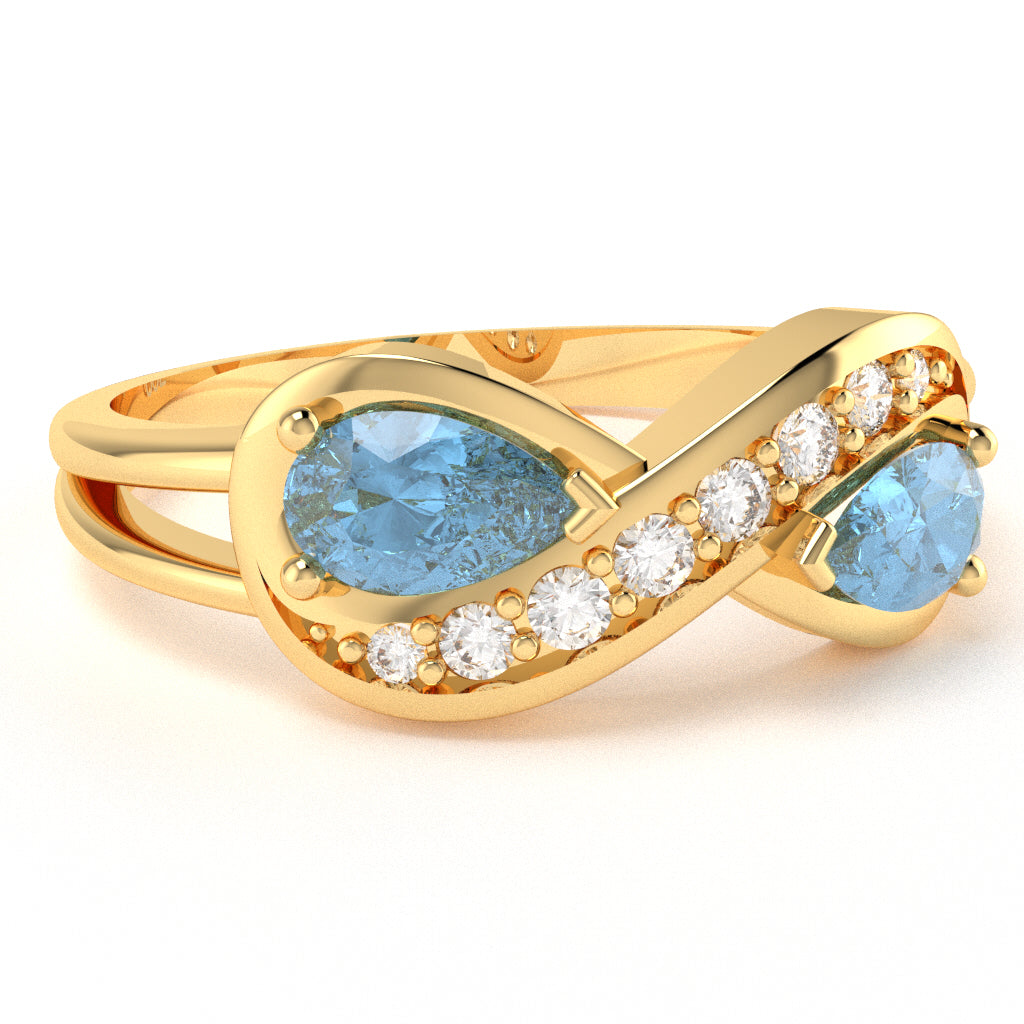 Blue Topaz Diamond Infinity Love Ring In 10k Yellow Gold