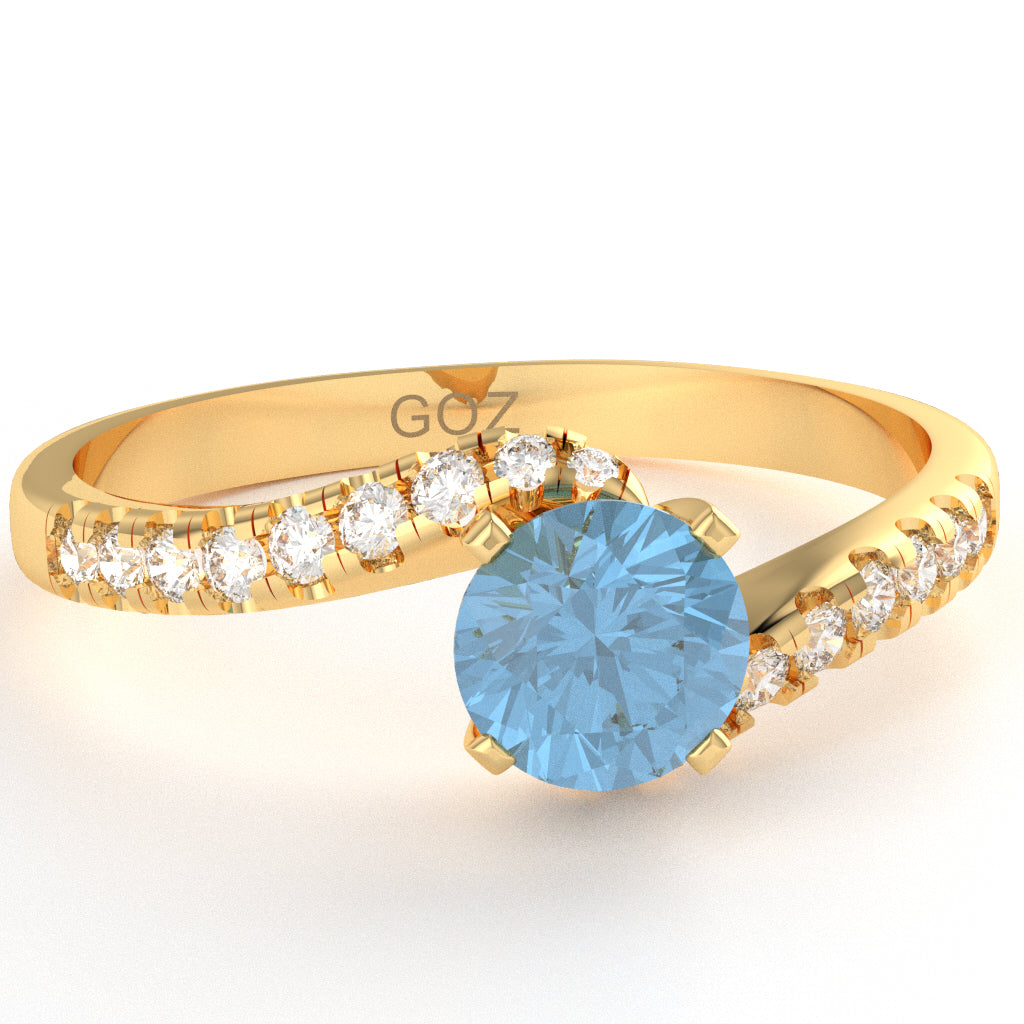 Blue Topaz Diamond Curly Dainty Engagement Ring In 10k Yellow Gold