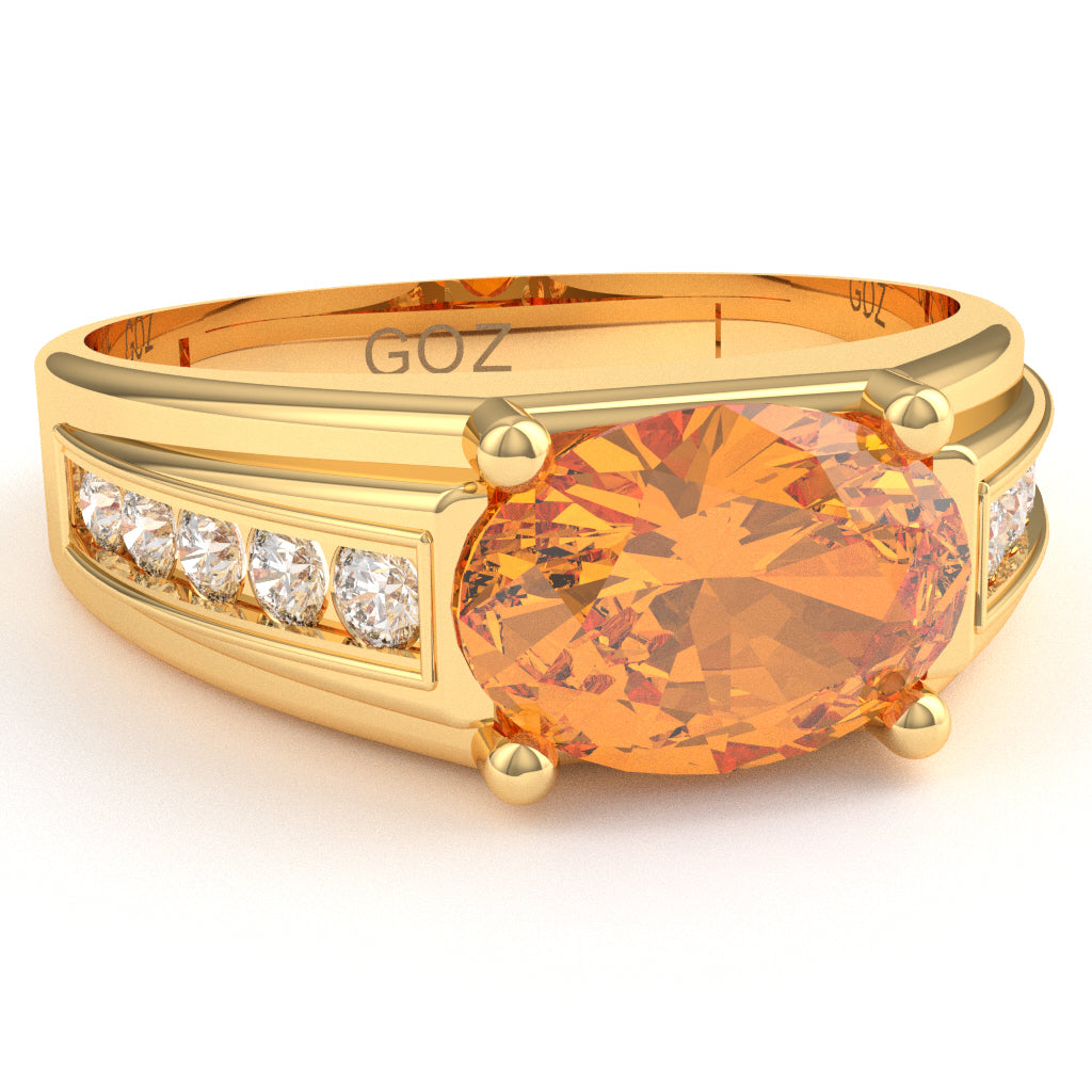 Citrine Diamond Designer Channel Ring In 14k Yellow Gold