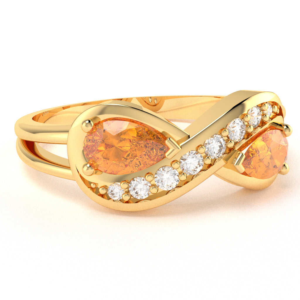 Citrine Diamond Infinity Love Ring In 14k Yellow Gold