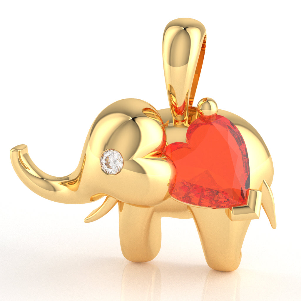 Citrine Diamond Elephant Heart Birthstone Pendant In 14k Yellow Gold