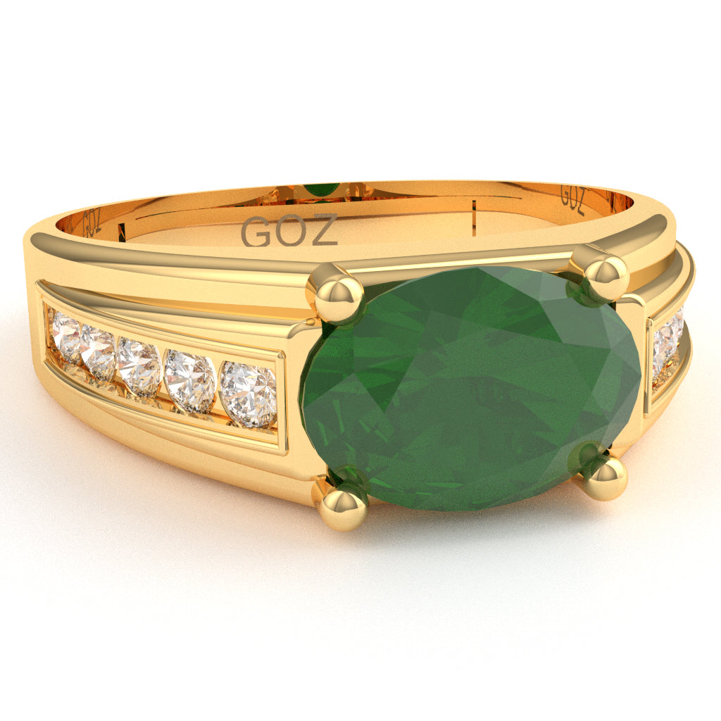 Emerald Diamond Designer Channel Ring In 14k Yellow Gold