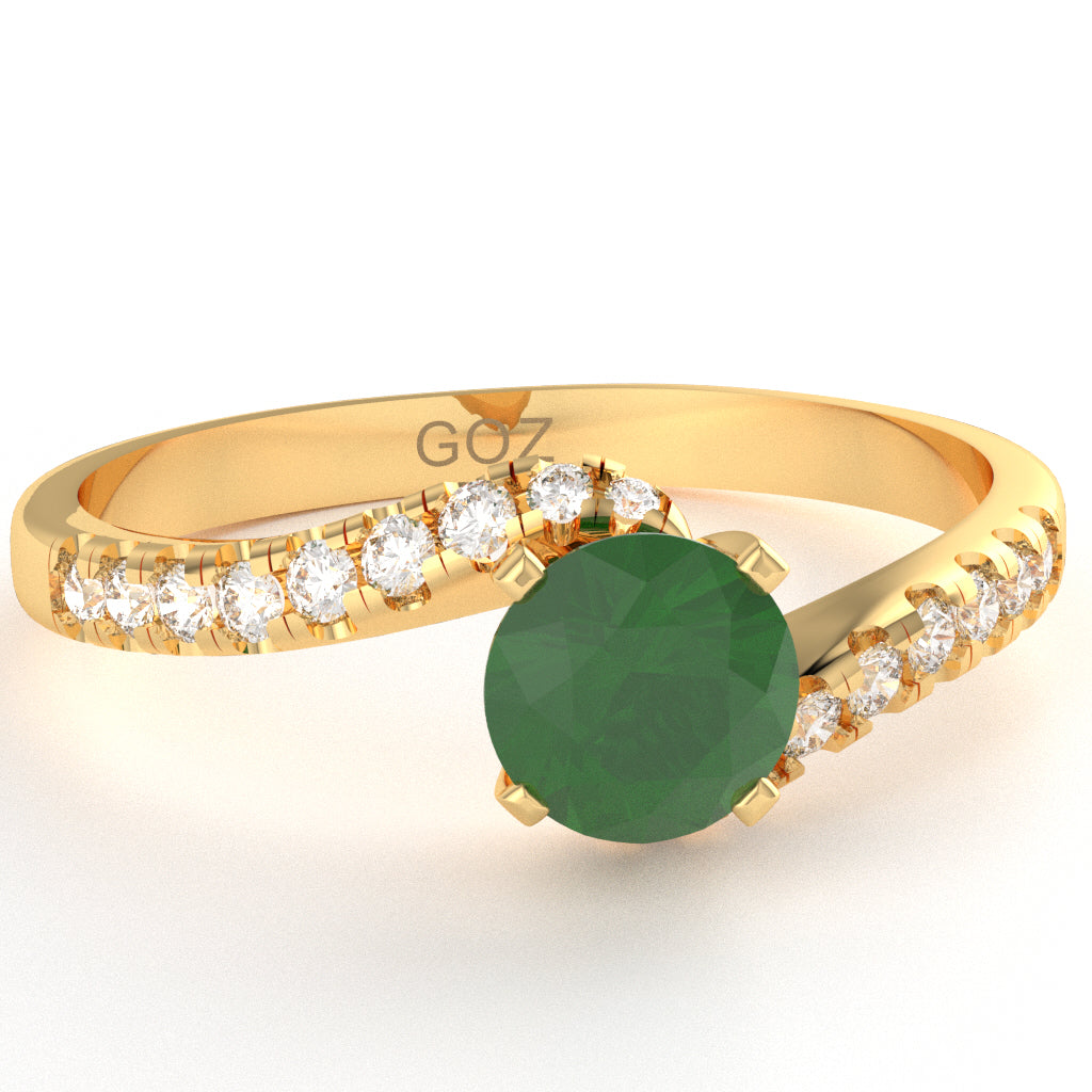 Emerald Diamond Curly Dainty Engagement Ring In 14k Yellow Gold