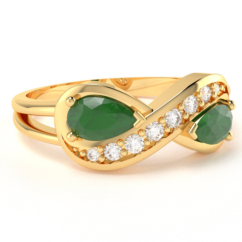 Emerald Diamond Infinity Love Ring In 14k Yellow Gold