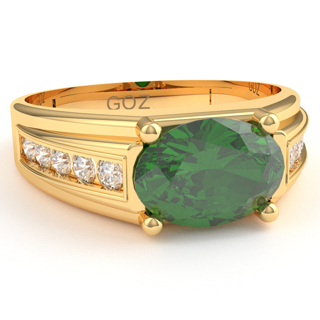 Lab-Created Emerald Diamond Designer Channel Ring In 14k Yellow Gold