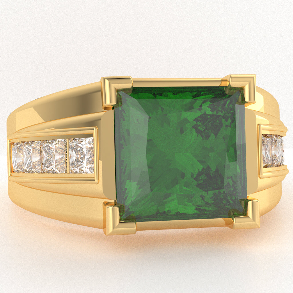 Men's Big Daddy Lab-Created Emerald Lab-Grown Diamond Channel Ring In Solid 14k Yellow Gold