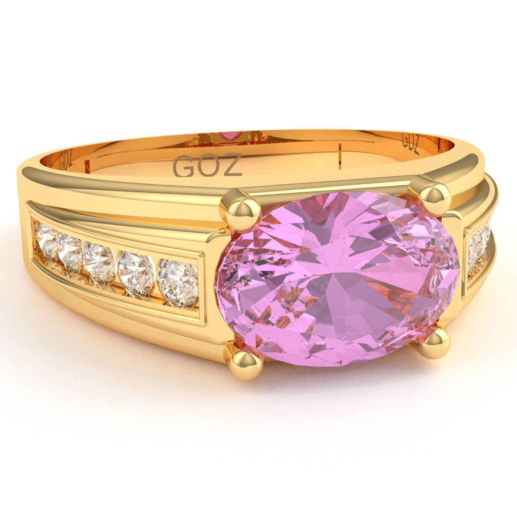 Lab-Created Pink Sapphire Diamond Designer Channel Ring In 14k Yellow Gold