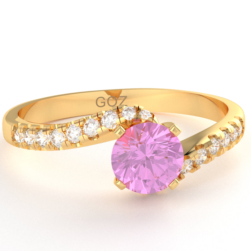 Lab-Created Pink Sapphire Diamond Curly Dainty Engagement Ring In 10k Yellow Gold