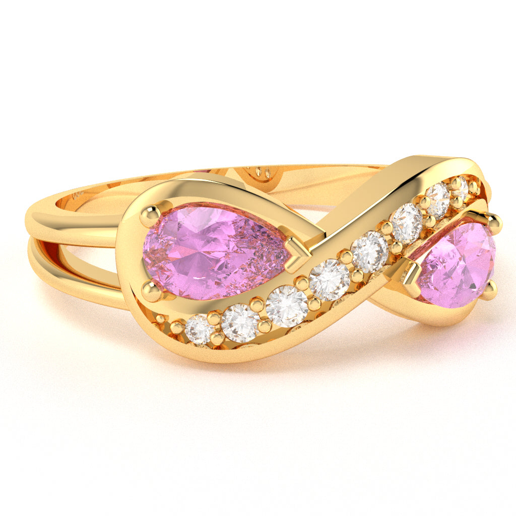 Lab-Created Pink Sapphire Diamond Infinity Love Ring In 14k Yellow Gold