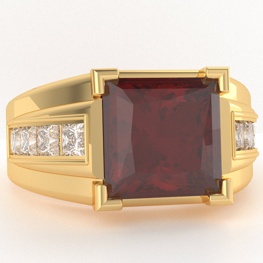 Men's Big Daddy Lab-Created Ruby Lab-Grown Diamond Channel Ring In Solid 10k Yellow Gold