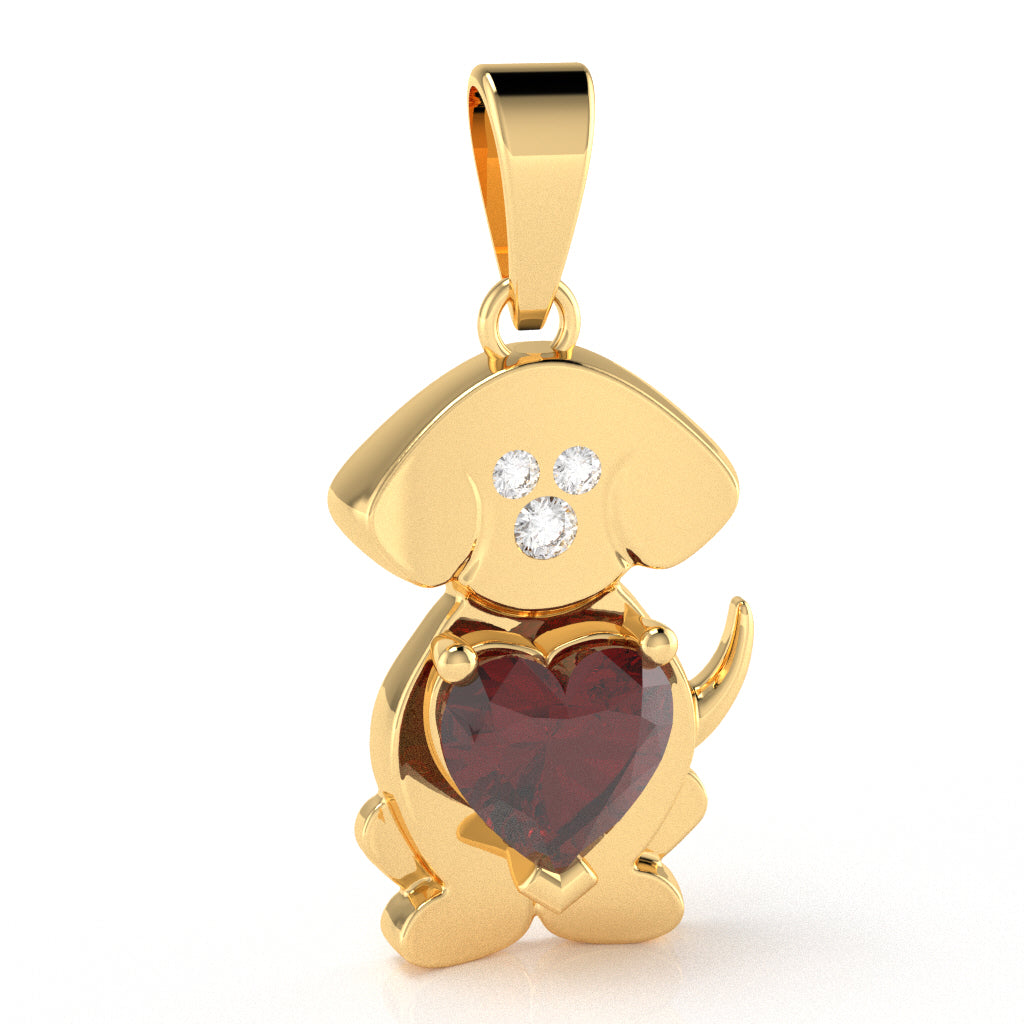 Lab-Created Ruby Diamond Puppy Love Heart Pendant In 10k Yellow Gold