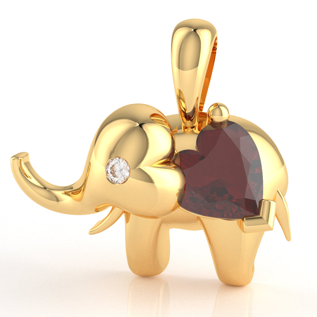 Lab-Created Ruby Diamond Elephant Heart Birthstone Pendant In 14k Yellow Gold