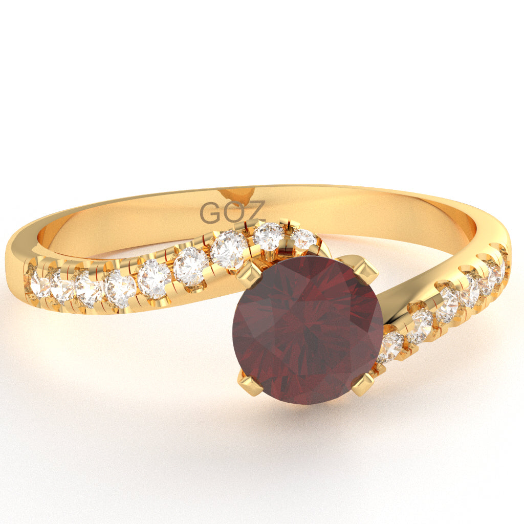 Lab-Created Ruby Diamond Curly Dainty Engagement Ring In 10k Yellow Gold