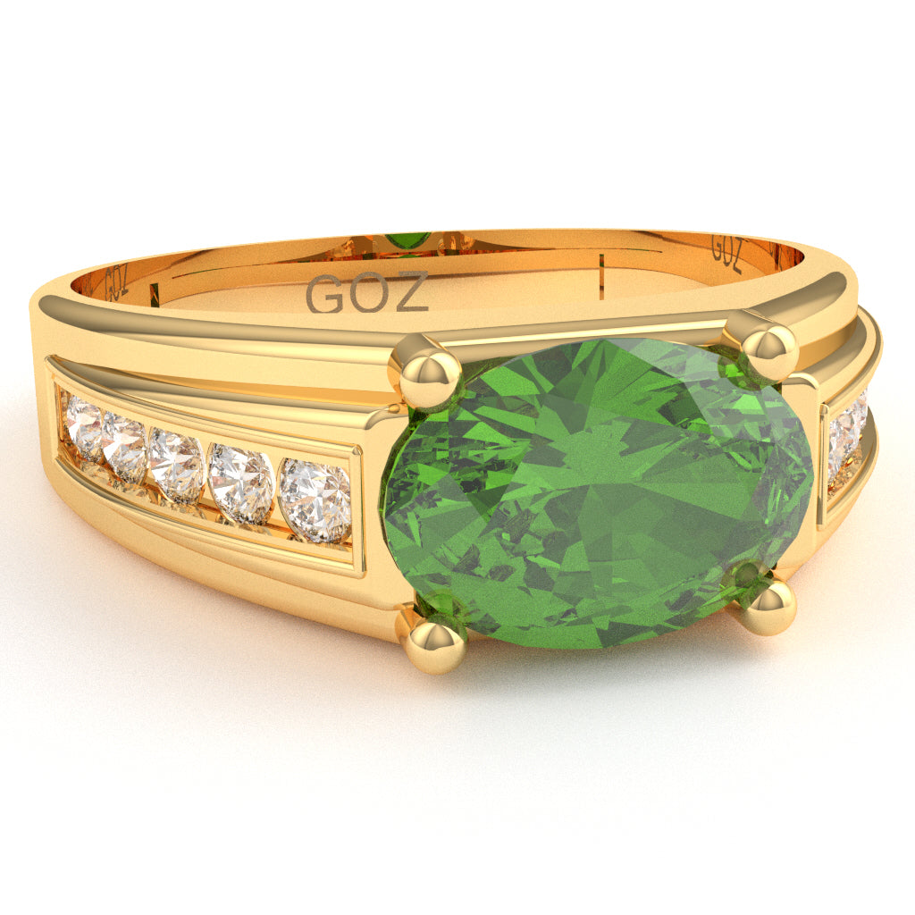 Peridot Diamond Designer Channel Ring In 14k Yellow Gold