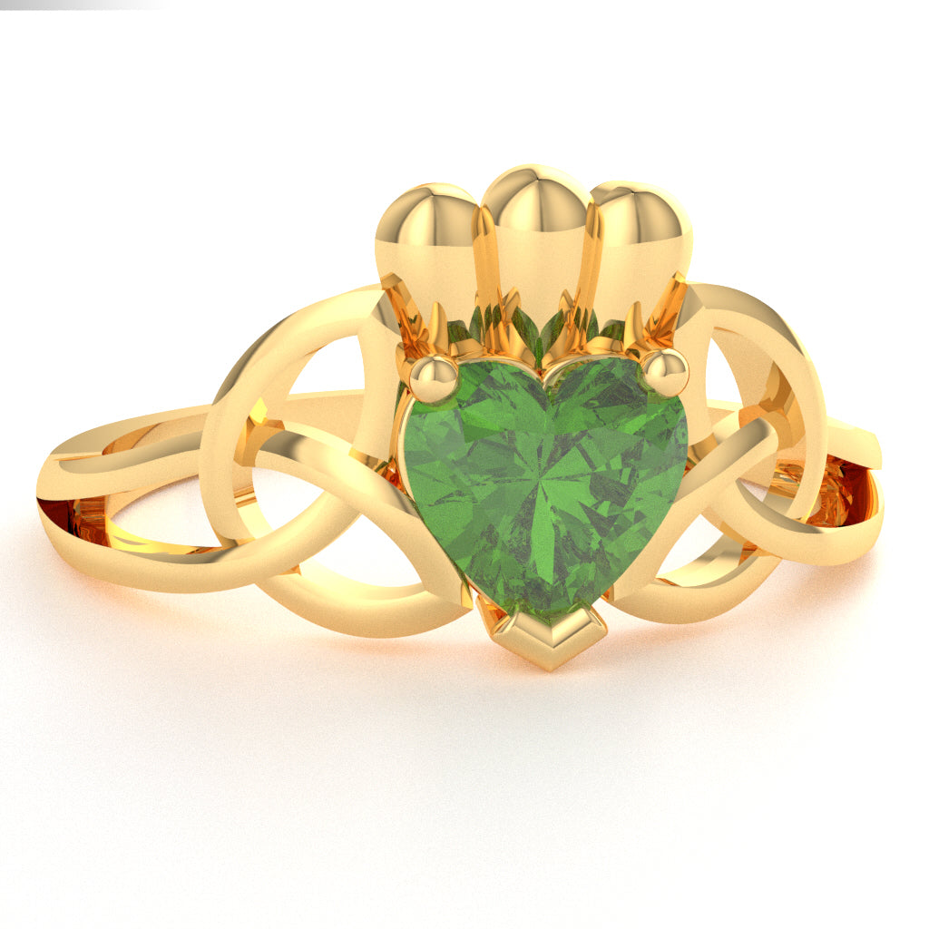 Celtic Trinity Knot Claddagh Peridot Engagement Ring In 10k Yellow Gold
