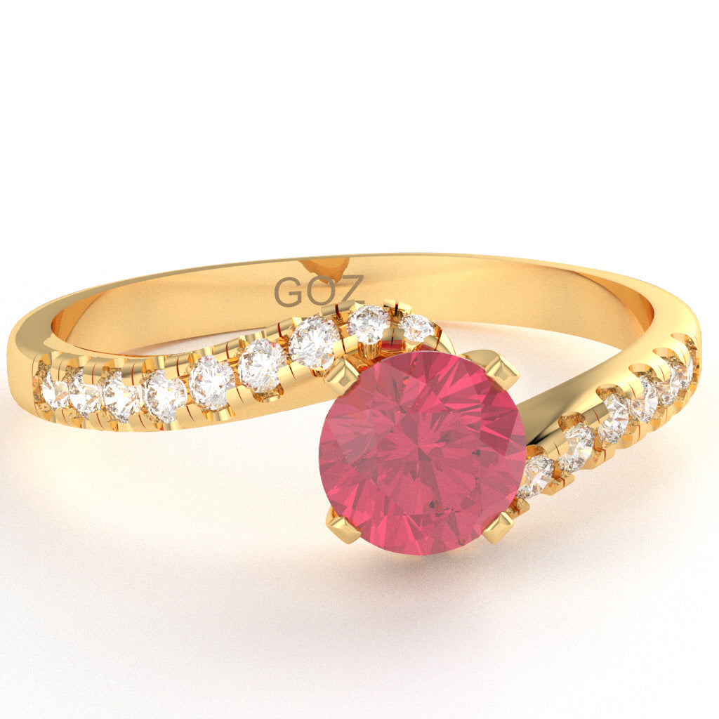 Pink Tourmaline Diamond Curly Dainty Engagement Ring In 10k Yellow Gold