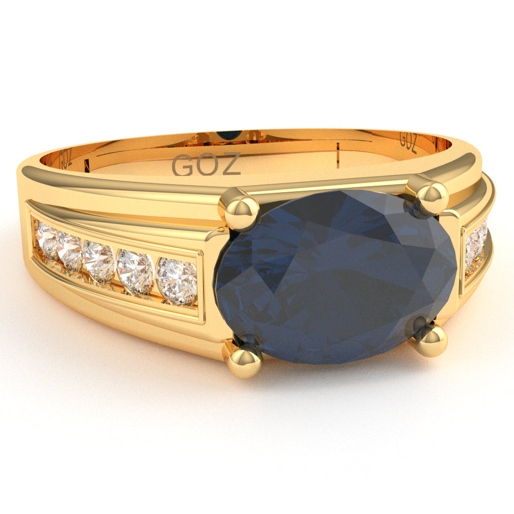 Lab-Created Sapphire Diamond Designer Channel Ring In 14k Yellow Gold
