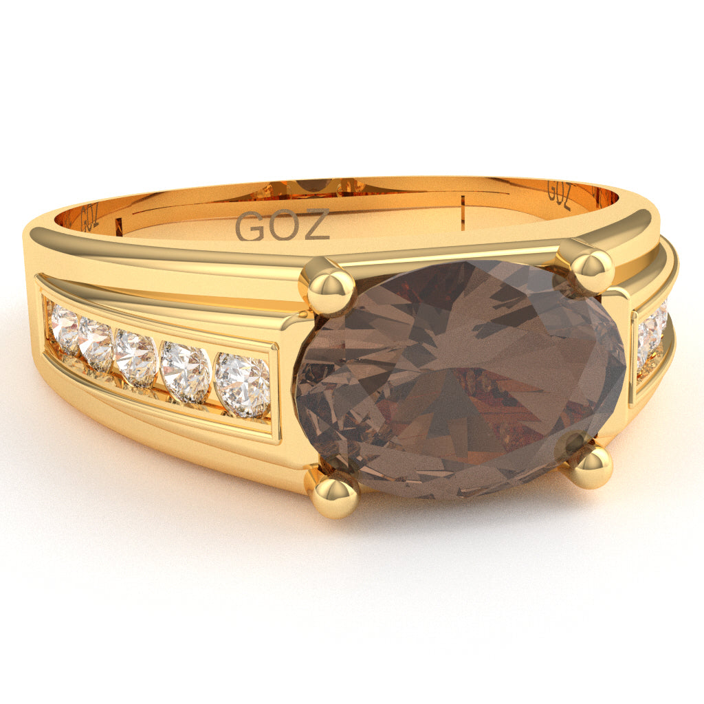 Smoky Quartz Diamond Designer Channel Ring In 14k Yellow Gold