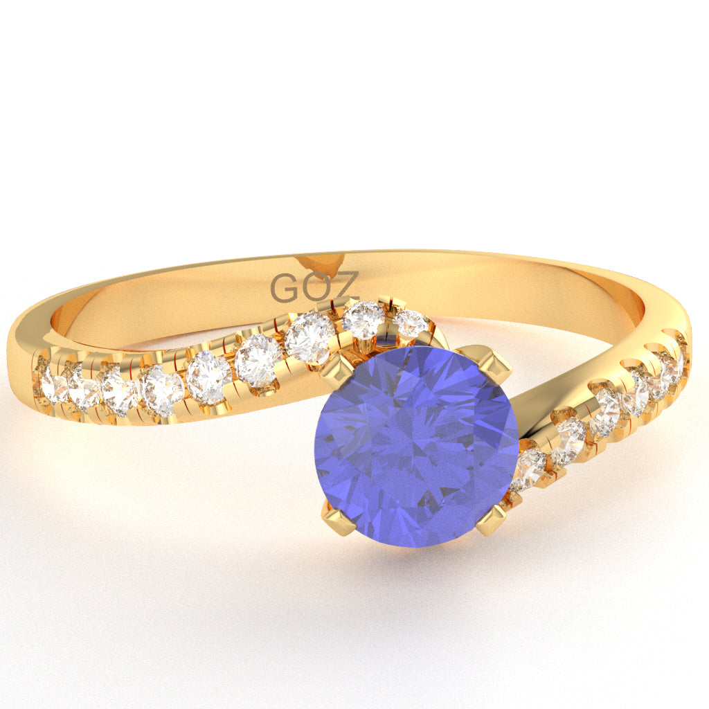 Tanzanite Diamond Curly Dainty Engagement Ring In 10k Yellow Gold