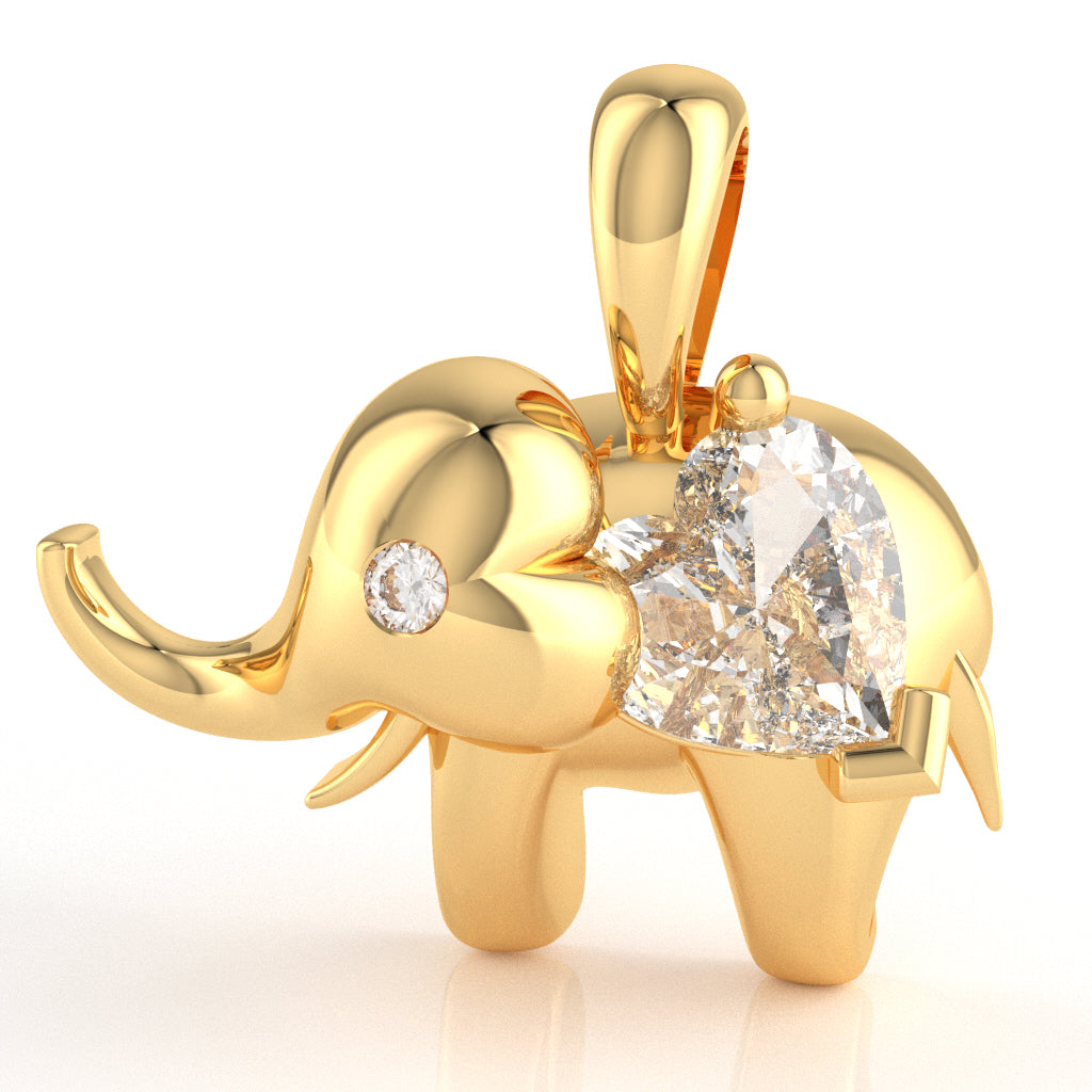 White Topaz Diamond Elephant Heart Birthstone Pendant In 10k Yellow Gold
