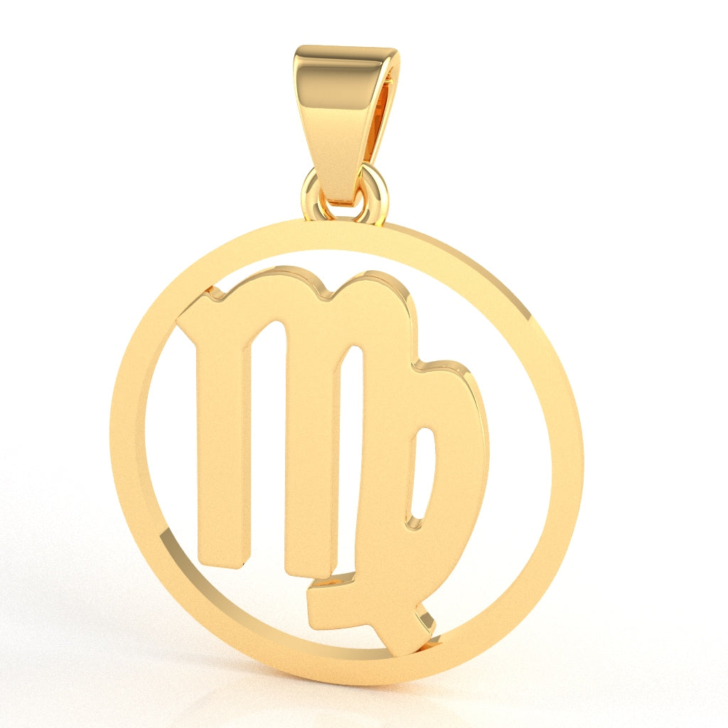 Virgo Zodiac Sign Round Bezel Pendant In Solid 14K Yellow Gold