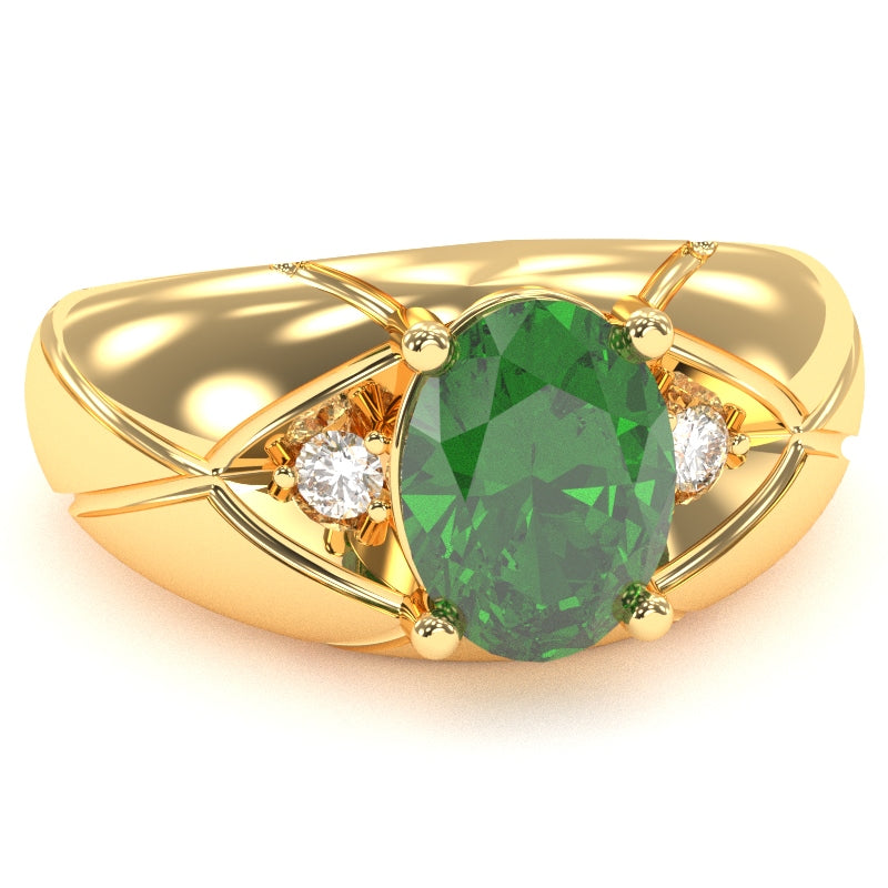 Men's Designer Lab-Created Emerald Diamond Ring In Solid 14k Yellow Gold