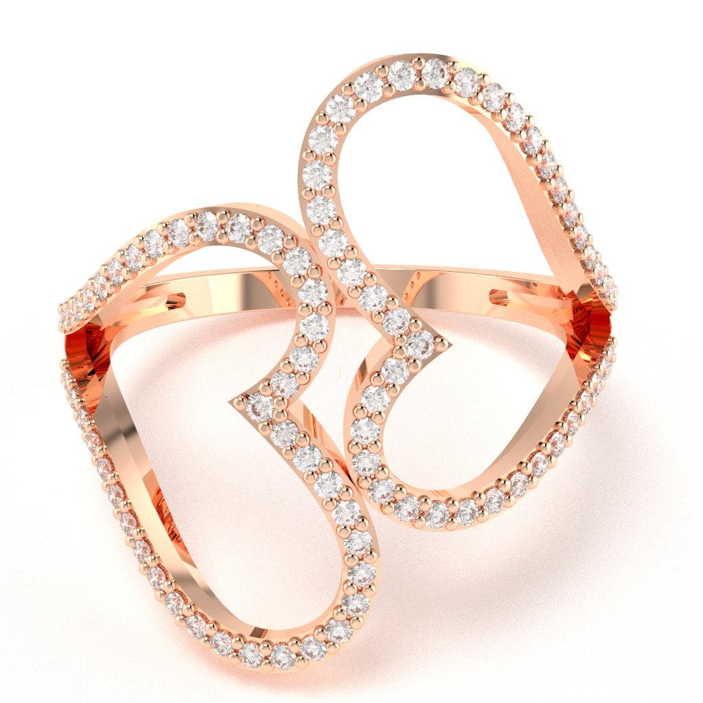 2 Hearts Designer Diamond Cocktail Ring In 10k Rose Gold