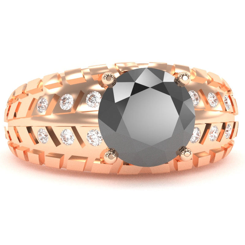 Men's Tire Tread Black Onyx Diamond Ring In Solid 14k Rose Gold