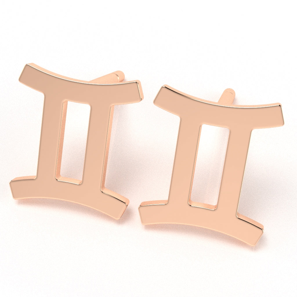 Gemini Zodiac Sign Stud Earrings In Solid 14K Rose Gold