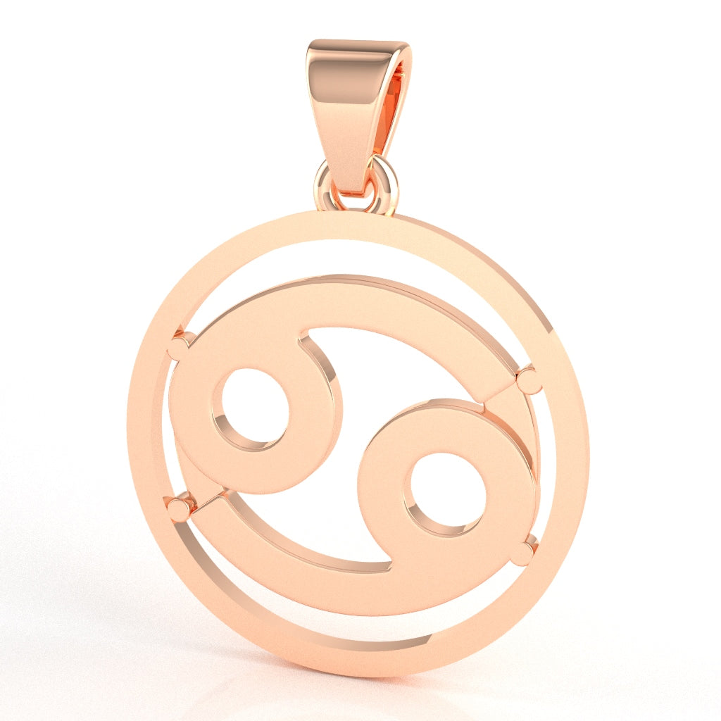 Cancer Zodiac Sign Round Bezel Pendant In Solid 14K Rose Gold