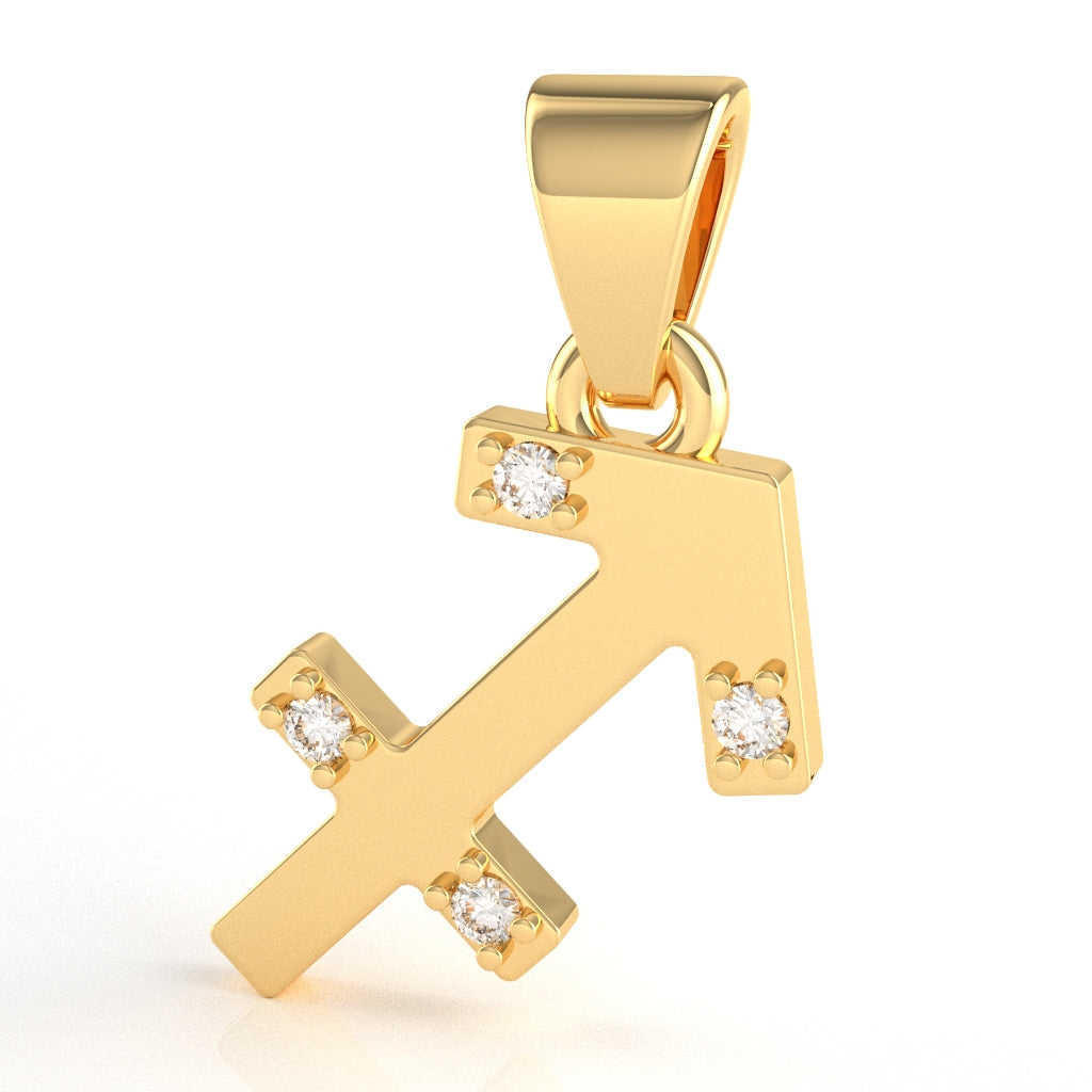 Sagittarius Zodiac Sign Diamond Pendant In Solid 14k Yellow Gold