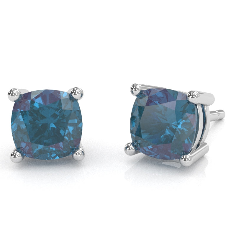 Lab-Created Alexandrite 6mm Cushion Stud Earrings in 14k White Gold