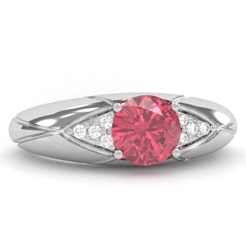 Designer Pink Tourmaline Diamond Cocktail Ring In Solid 14k White Gold