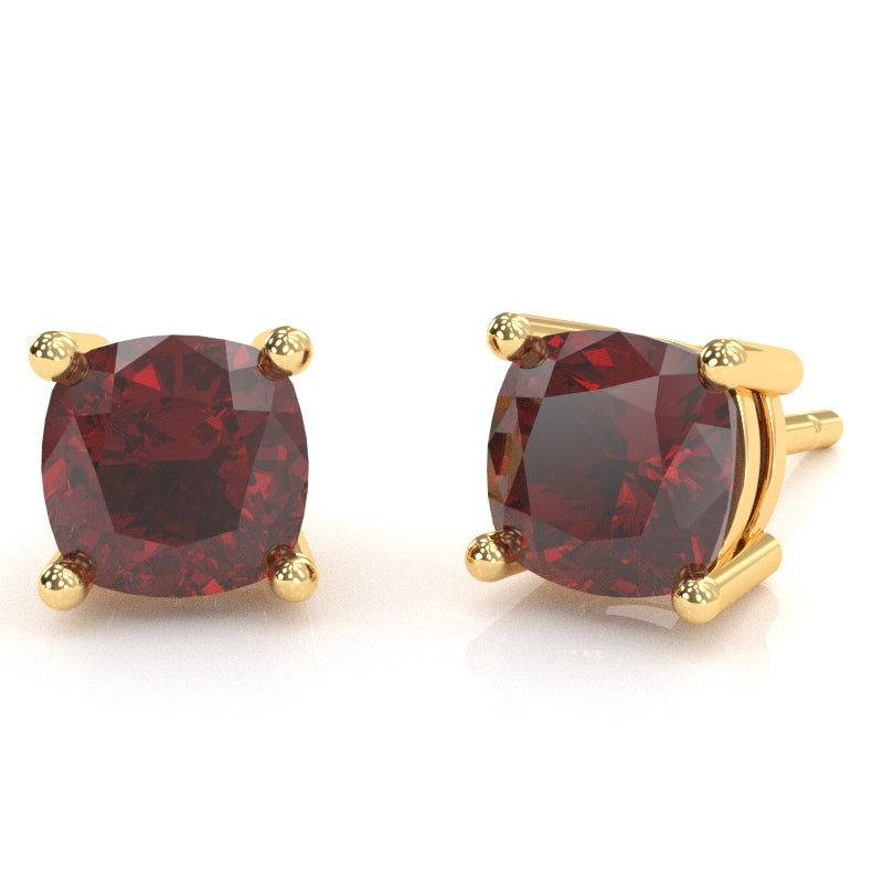 Lab-Created Ruby 6mm Cushion Stud Earrings in 14k Yellow Gold