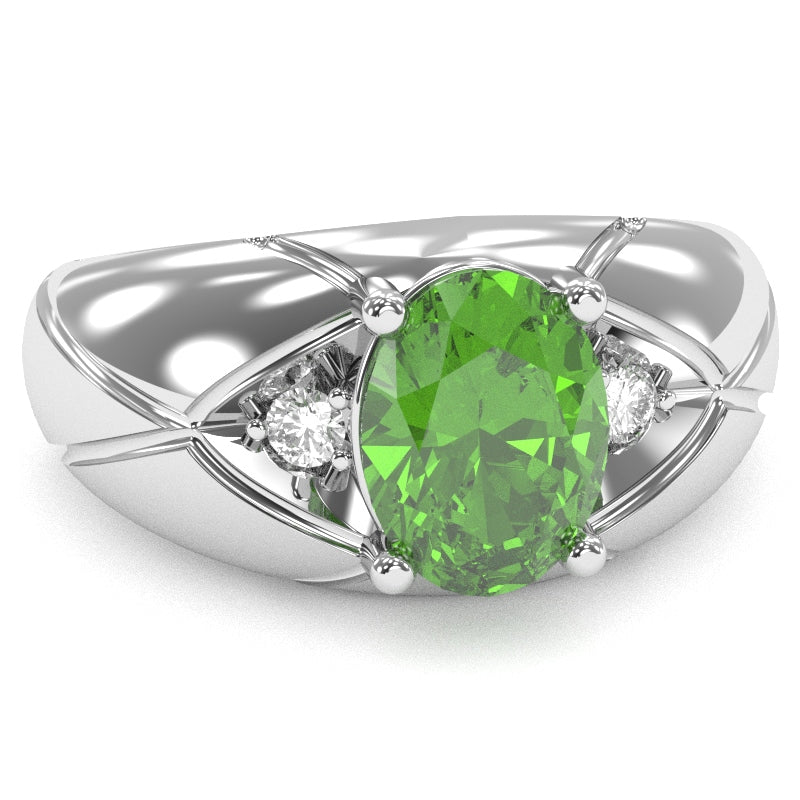 Men's Designer Peridot Diamond Ring In Solid 14k White Gold