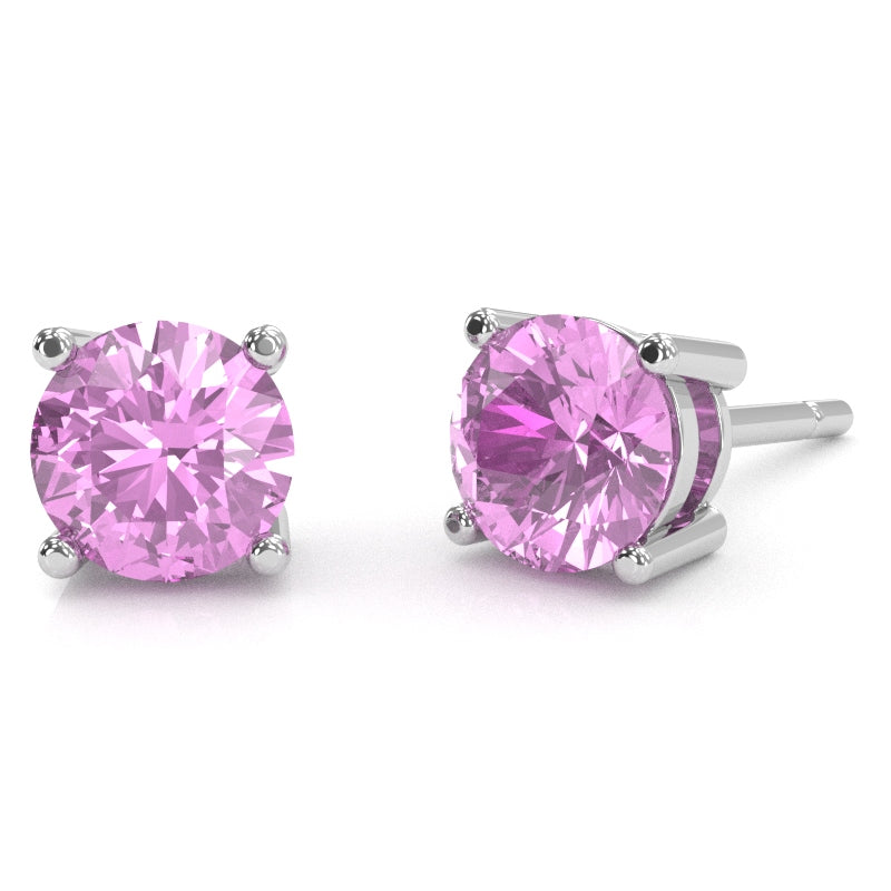 Lab-Created Pink Sapphire 6mm Round Stud Earrings in 14k White Gold