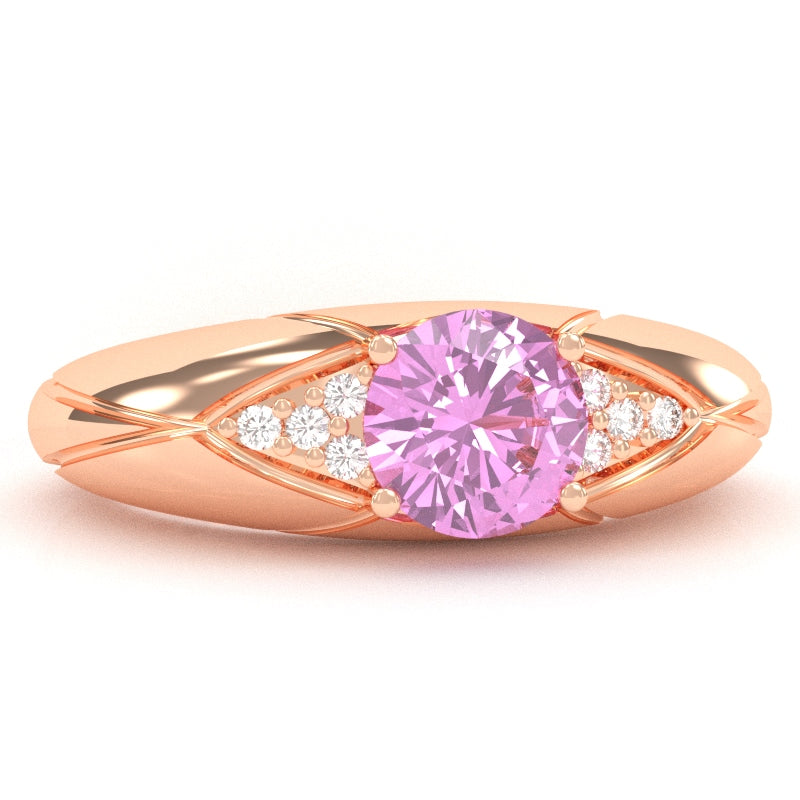 Designer Lab-Created Pink Sapphire Diamond Cocktail Ring In Solid 14k Rose Gold