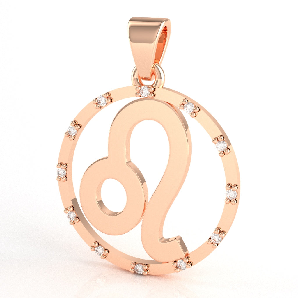 Leo Zodiac Sign Diamond Bezel Pendant In Solid 10K Rose Gold