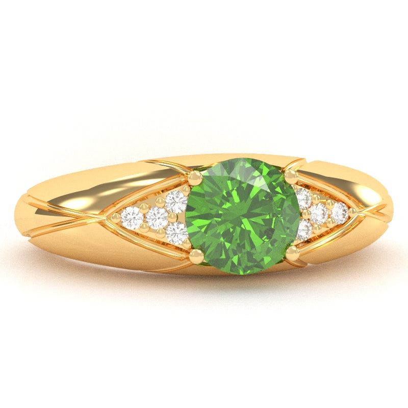 Designer Peridot Diamond Cocktail Ring In Solid 14k Yellow Gold