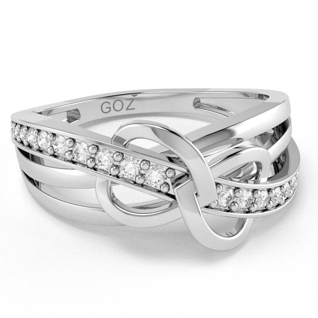 Two Hearts Diamond Inifinity Cocktail Ring In 14k White Gold