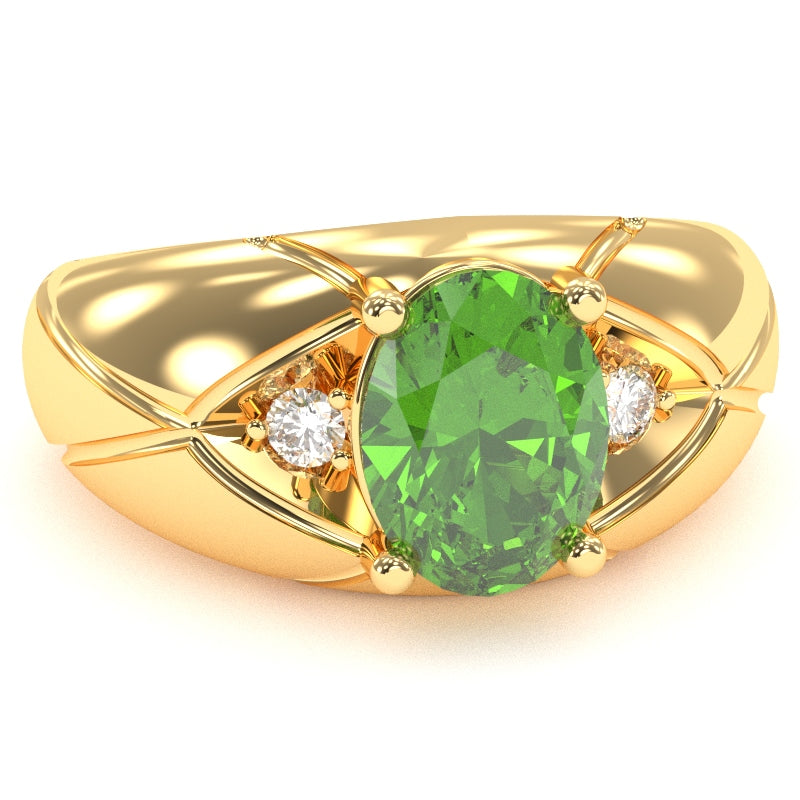 Men's Designer Peridot Diamond Ring In Solid 14k Yellow Gold