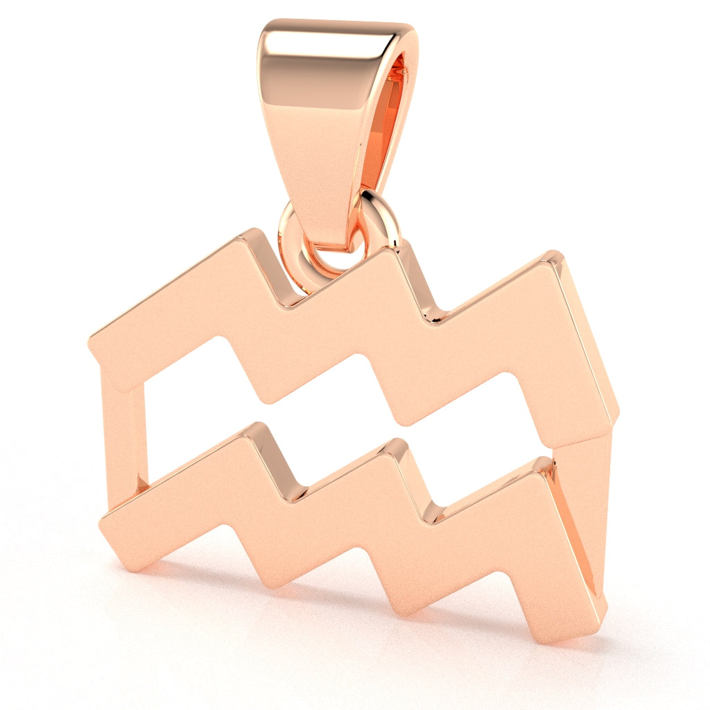 Aquarius Zodiac Sign Pendant In Solid 14K Rose Gold